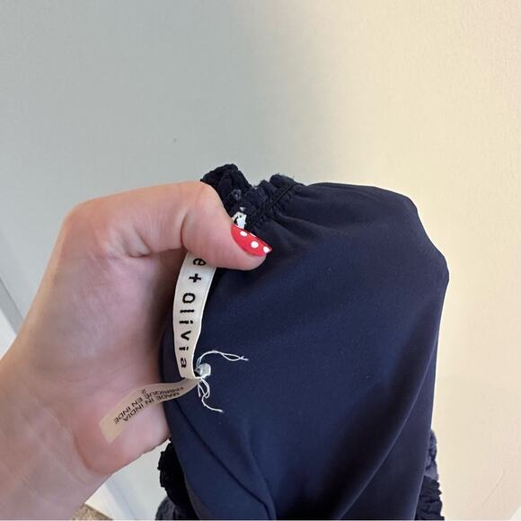 Alice + Olivia Navy Blue Floral Eyelet Embroidered Mini Dress 2 - Picture 11 of 12